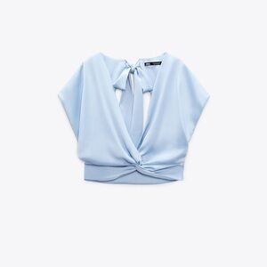 Zara Blue Crop Tie Front Blouse